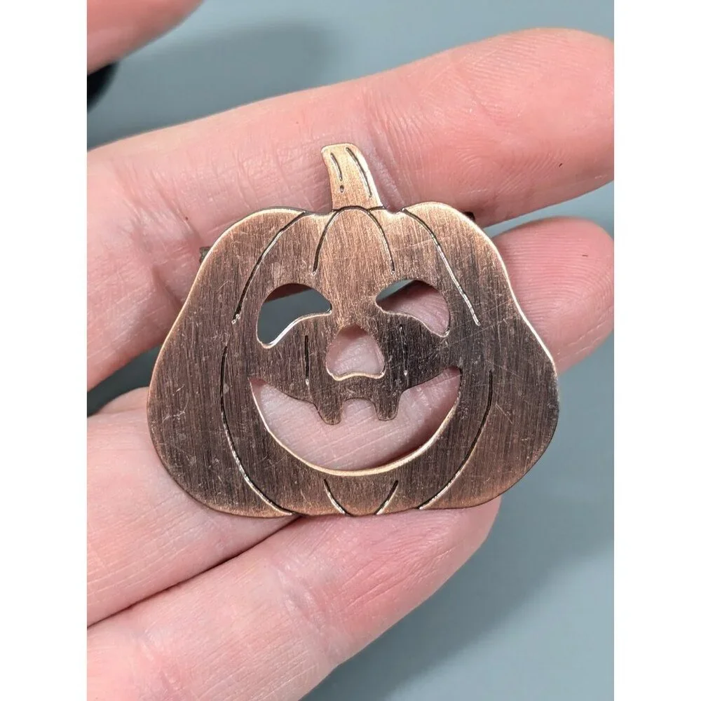 Copper Tone Halloween Pumpkin Jack‎ O Lantern Metal Pin Brushed